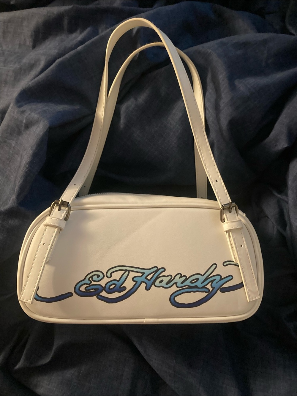 Ed Hardy White Shoulder Bag with Pink and Peach Tattoo Print - Picture 8 of 13